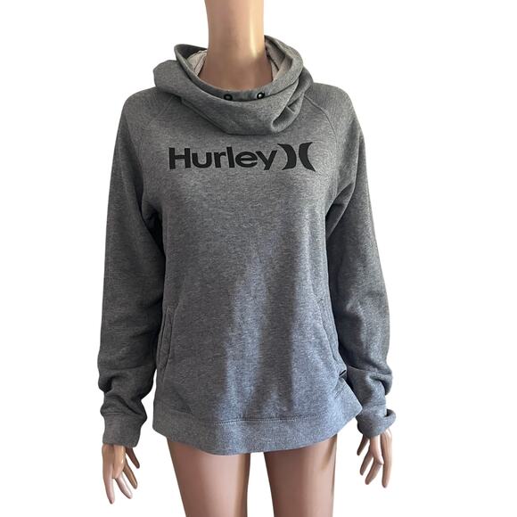 Hurley Hoodie Womens Small Gray Logo Pullover Sweatshirt Funnel Neck Long Sleeve - Picture 12 of 13